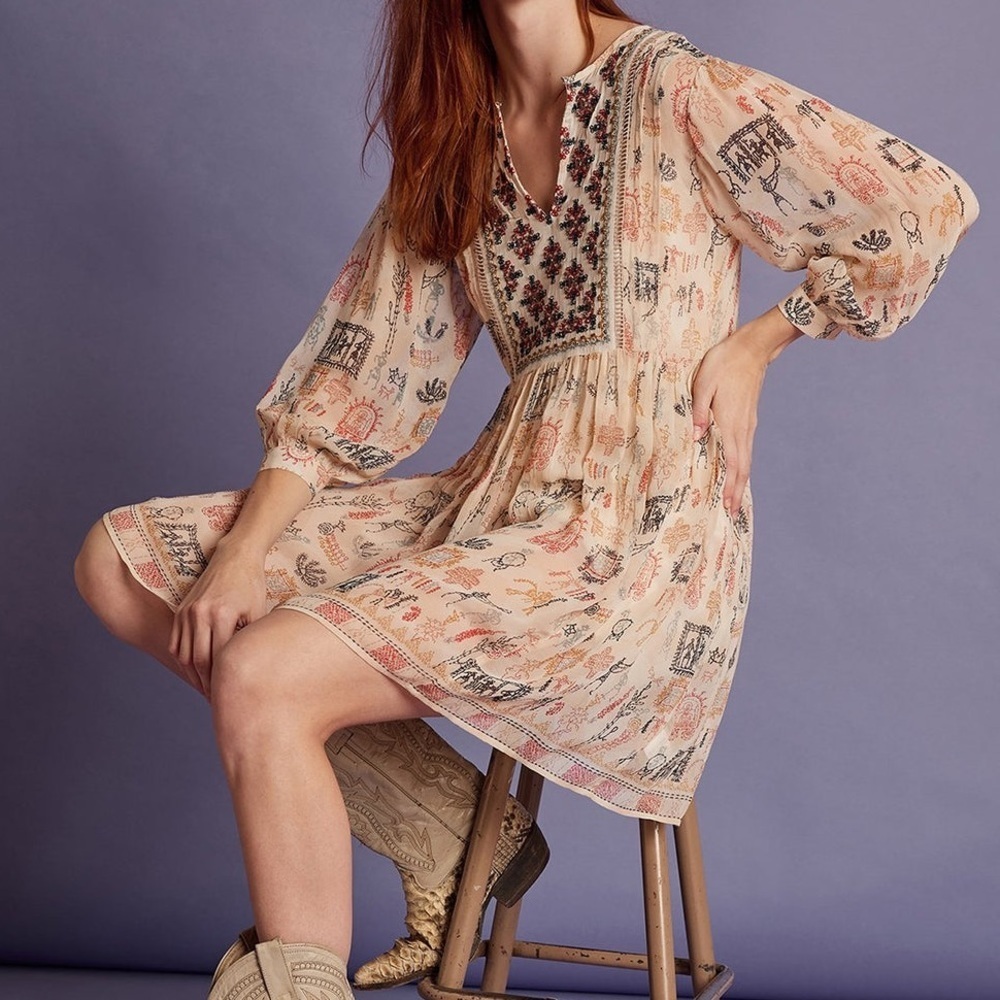 Velvet by Graham & Spencer Tawni Cleo embellished Western Boho Tan Dress Xsmall - Picture 2 of 11